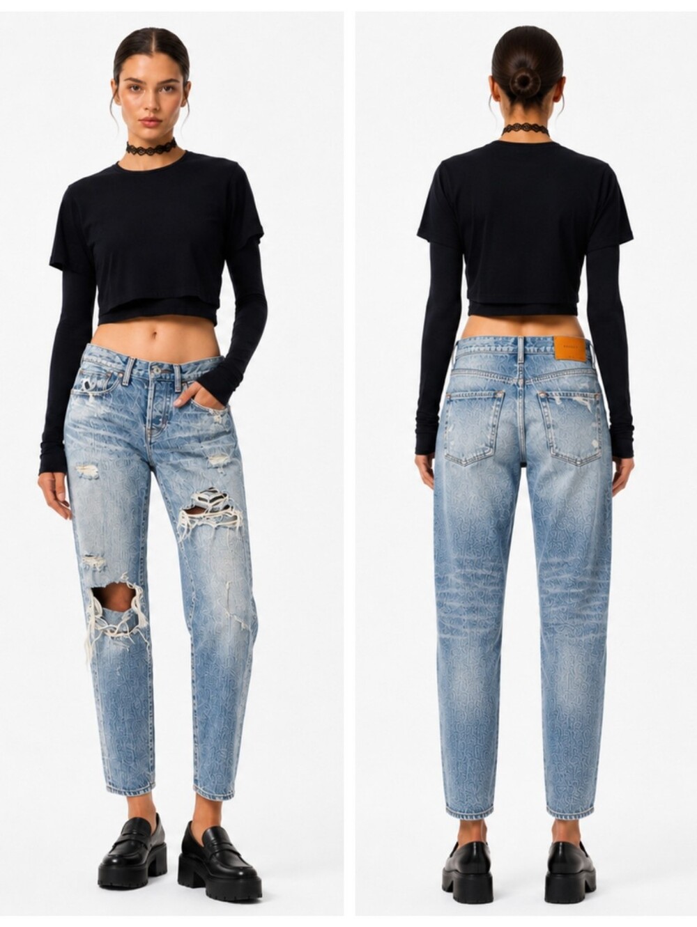 Moussy Vintage Bowie Tapered Distressed Jeans Blue Size 24 Made in Japan EUC
